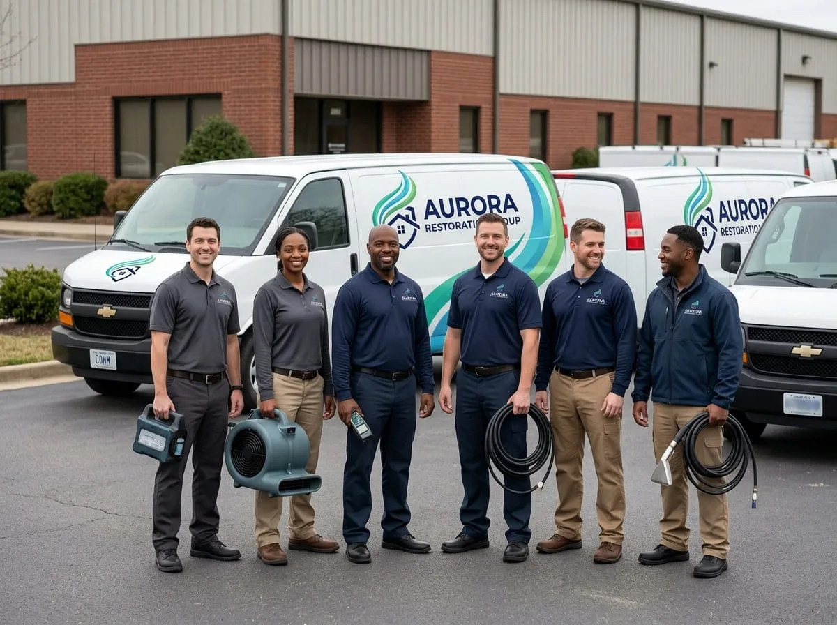 Restoration technicians and service vehicles ready for dispatch to Aurora, CO area calls