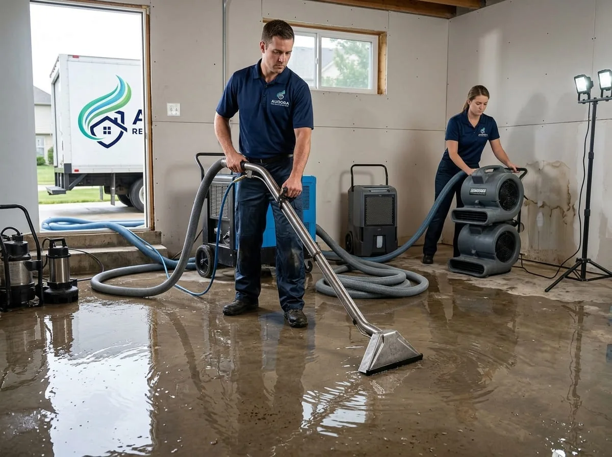 Technician performing water extraction as the first step of restoration